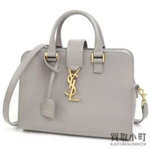 Saint Laurent Monogram Cabas Bag Gray Calf Leather YSL Shoulder Handbag